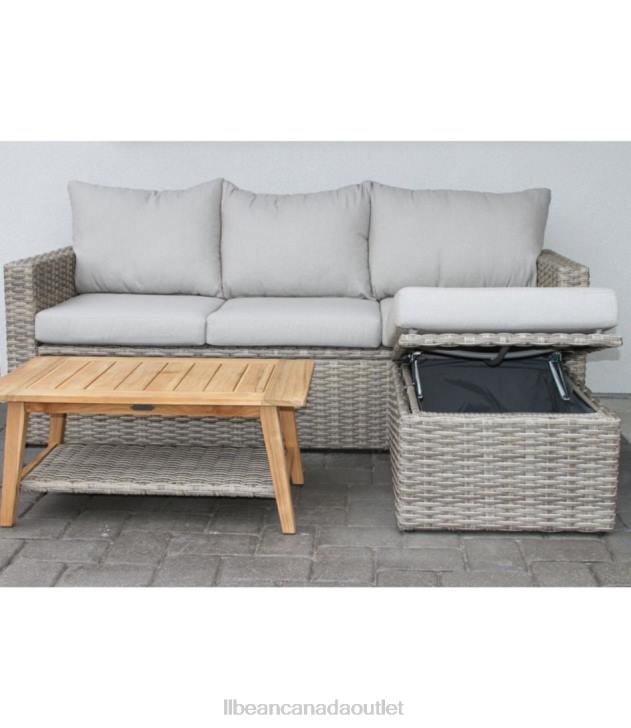 Backyard & Patio Sand H8XZ2871 Wicker Storage Sofa and Teak Coffee Table Set Unisex L.L.Bean