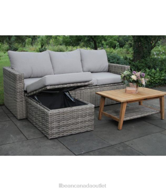 Backyard & Patio Sand H8XZ2871 Wicker Storage Sofa and Teak Coffee Table Set Unisex L.L.Bean