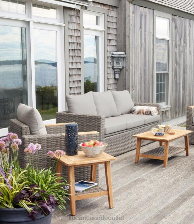 Backyard & Patio Sand H8XZ2871 Wicker Storage Sofa and Teak Coffee Table Set Unisex L.L.Bean