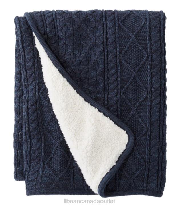 Bedding Classic Navy H8XZ2532 Fisherman Cabled Fleece Throw Unisex L.L.Bean