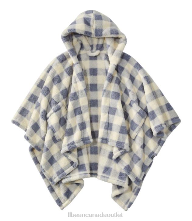 Bedding Cream/Indigo Gray H8XZ2579 Cozy Sherpa Wearable Throw Plaid Unisex L.L.Bean