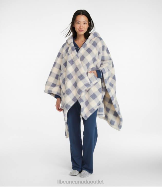 Bedding Cream/Indigo Gray H8XZ2579 Cozy Sherpa Wearable Throw Plaid Unisex L.L.Bean