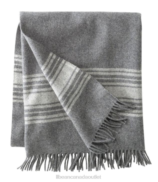 Bedding Dark Gray Heather/Cream H8XZ2564 Washable Wool Throw Striped Unisex L.L.Bean
