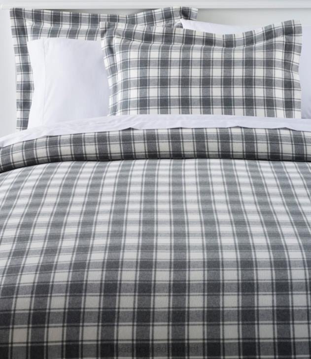Bedding Charcoal Heather/Bone H8XZ2705 Ultrasoft Comfort Flannel Comforter Cover Collection Check Unisex L.L.Bean
