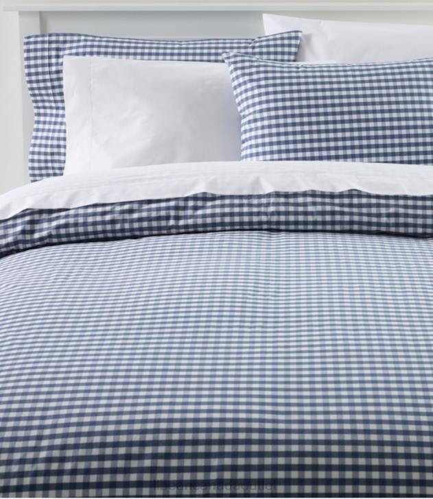 Bedding Vintage Indigo H8XZ2927 Sunwashed Percale Comforter Cover Gingham Check Unisex L.L.Bean
