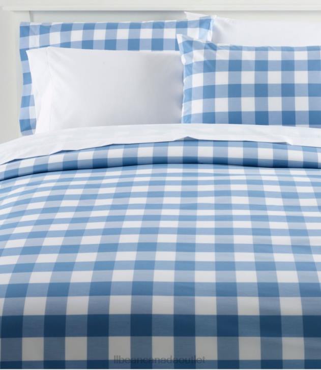 Bedding White/Mid-Blue H8XZ4502 280-Thread-Count Pima Percale Comforter Cover Collection Check Unisex L.L.Bean