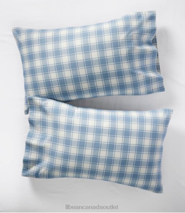 Bedding Bay Blue/Bone H8XZ5609 Ultrasoft Comfort Flannel Pillowcases Check Set of Two Unisex L.L.Bean
