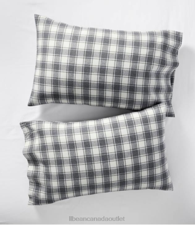 Bedding Charcoal Heather/Bone H8XZ2679 Ultrasoft Comfort Flannel Pillowcases Check Set of Two Unisex L.L.Bean