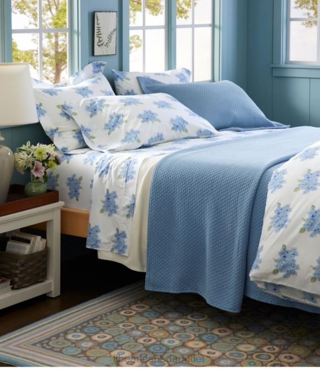 Bedding Dawn Blue H8XZ2517 Sara Fitz Hydrangea Percale Sheet Collection Unisex L.L.Bean
