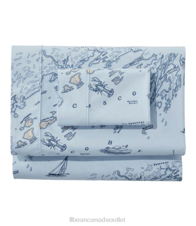 Bedding Light Blue H8XZ2470 Nautical Map Percale Sheet Collection Unisex L.L.Bean
