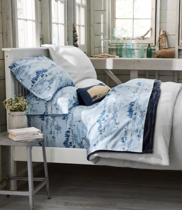 Bedding Seaside Blue H8XZ2719 Coastal Landscape Flannel Sheet Collection Unisex L.L.Bean