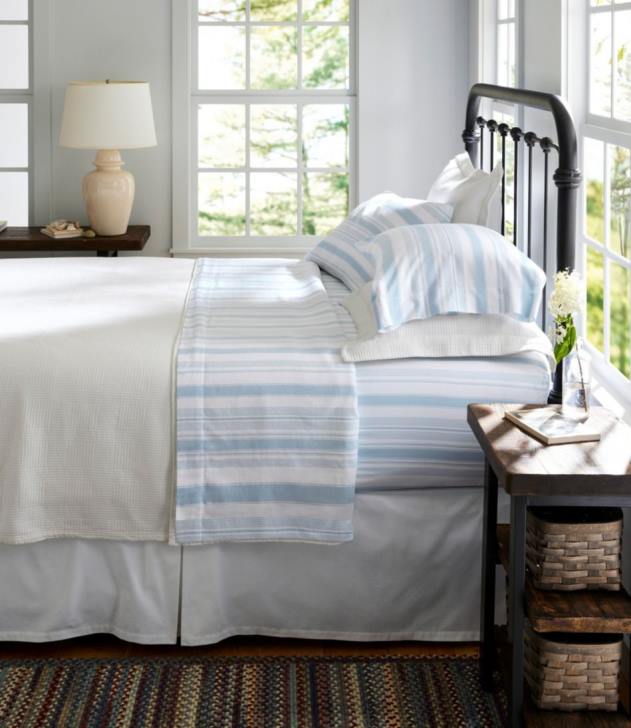 Bedding Seaside Blue H8XZ2759 Garment Washed Sateen Sheet Collection Stripe Unisex L.L.Bean