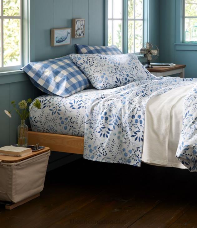 Bedding White/Mid-Blue H8XZ4464 280-Thread-Count Pima Cotton Pillowcases Check Set of Two Unisex L.L.Bean