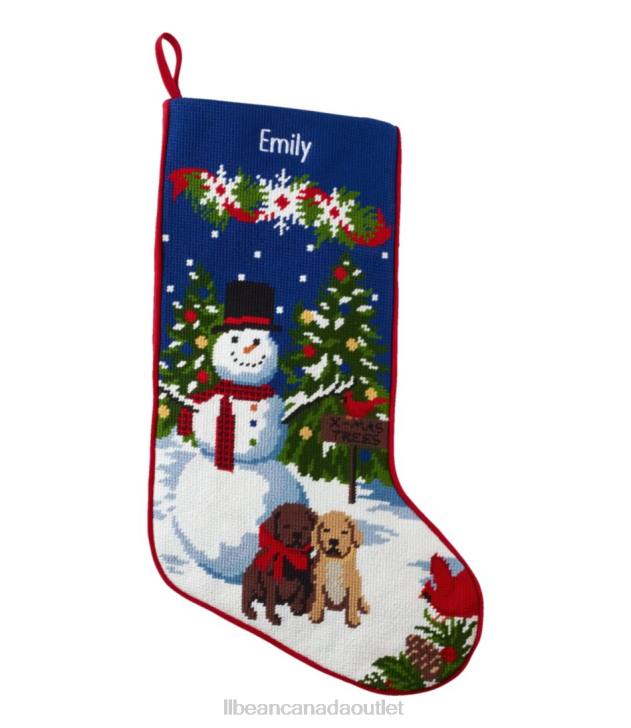 Home Decor Snowman w/Puppies H8XZ6816 Needlepoint Christmas Stocking Unisex L.L.Bean