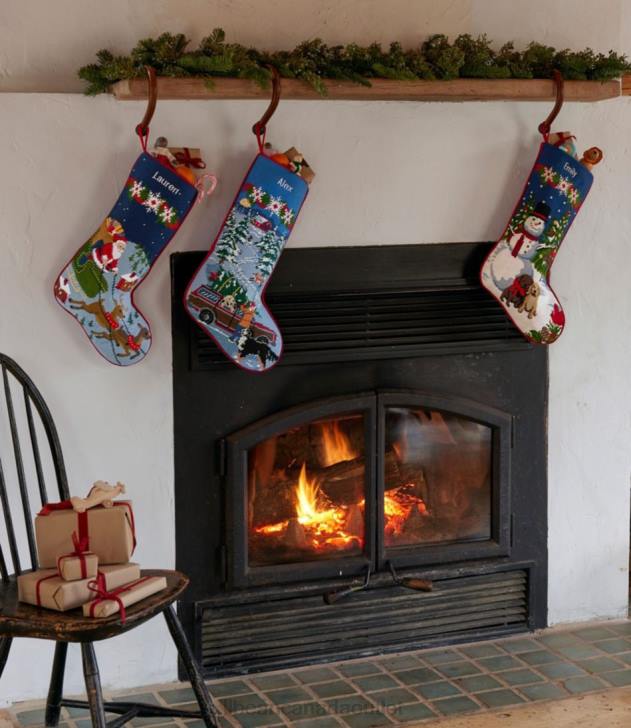 Home Decor Snowman w/Puppies H8XZ6816 Needlepoint Christmas Stocking Unisex L.L.Bean