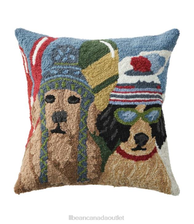 Home Decor Multi H8XZ2571 Indoor/Outdoor Hooked Pillow Dogs Skiing Unisex L.L.Bean