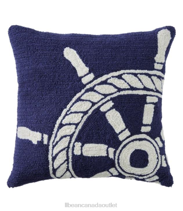 Home Decor Multi H8XZ2771 Indoor/Outdoor Hooked Pillow Ship Wheel Unisex L.L.Bean