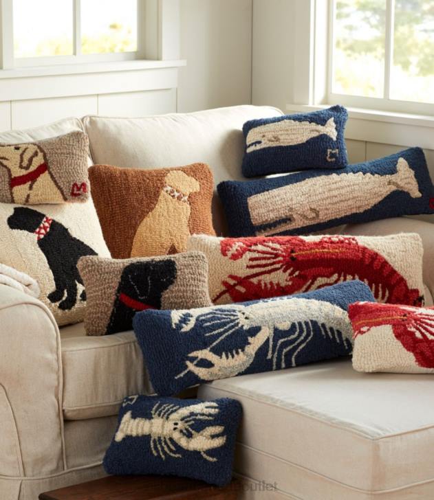 Home Decor Navy H8XZ2817 Wool Hooked Throw PillowWhite Lobster Unisex L.L.Bean