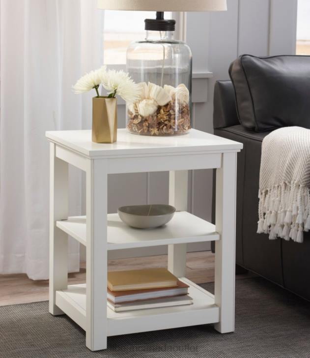 Indoor Furniture Paperwhite H8XZ2842 Painted Farmhouse Two Shelf End Table Unisex L.L.Bean