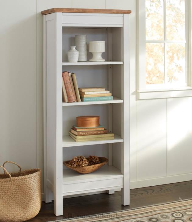 Indoor Furniture Paperwhite H8XZ2854 Painted Farmhouse Four-Shelf Bookcase Wood Top Unisex L.L.Bean