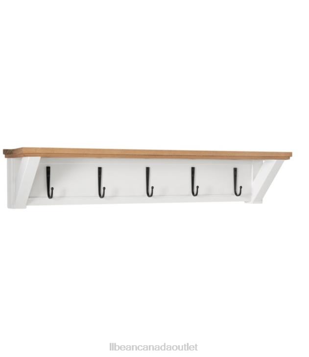Indoor Furniture Paperwhite H8XZ2883 Painted Farmhouse Wall Shelf With Hooks Wood Top Unisex L.L.Bean