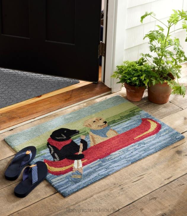 Home Goods Multi H8XZ2919 Indoor/Outdoor Vacationland Rug Dog Canoe Unisex L.L.Bean