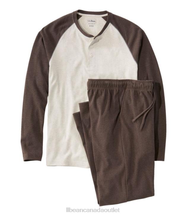 Clothing Darkest Brown/Oatmeal Heather H8XZ161 Cotton Knit Pajamas Men L.L.Bean