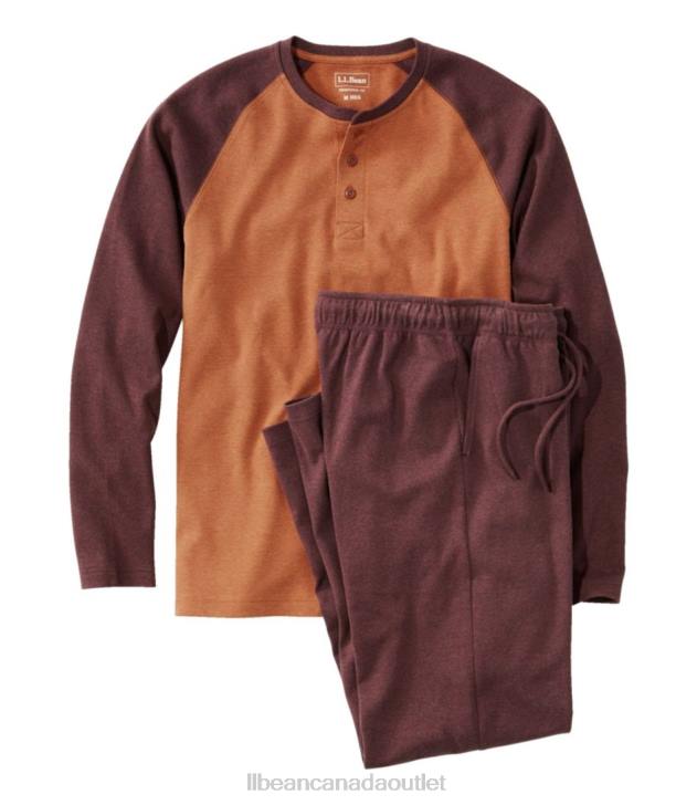 Clothing Rust Orange/Currant Heather H8XZ3063 Cotton Knit Pajamas Men L.L.Bean