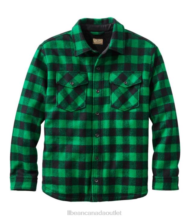 Outdoor Equipment Green/Black H8XZ3054 Maine Guide Sherpa Lined Wool Shirt Men L.L.Bean