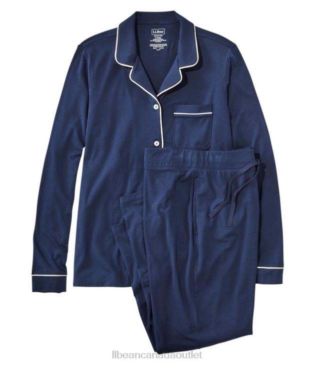 Clothing Bright Navy H8XZ4856 Super-Soft Shrink-Free Pajama Set Women L.L.Bean