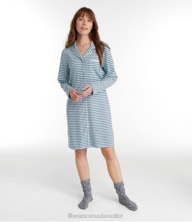 Clothing Classic Navy/Cream Stripe H8XZ3039 Super-Soft Shrink-Free Button-Front Nightgown Women L.L.Bean