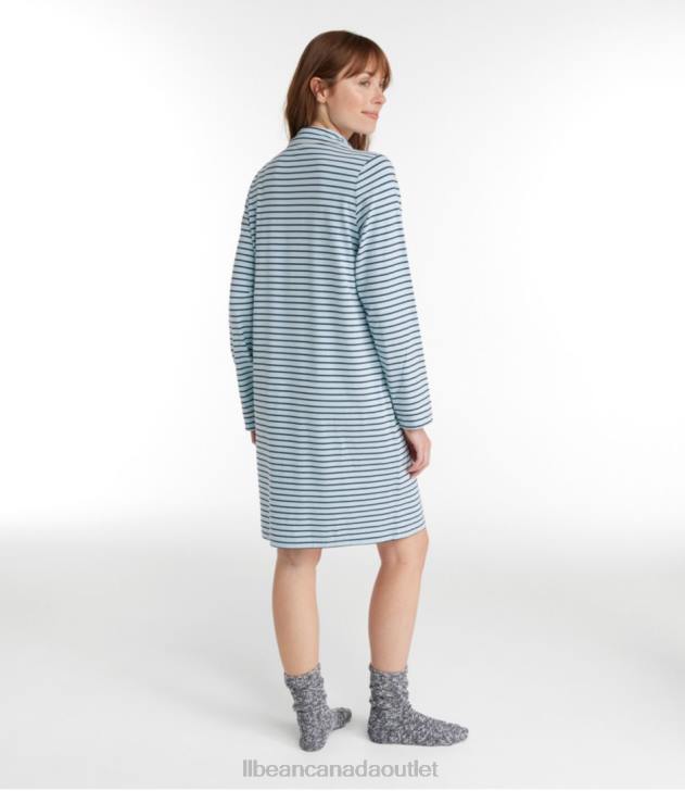 Clothing Classic Navy/Cream Stripe H8XZ3039 Super-Soft Shrink-Free Button-Front Nightgown Women L.L.Bean