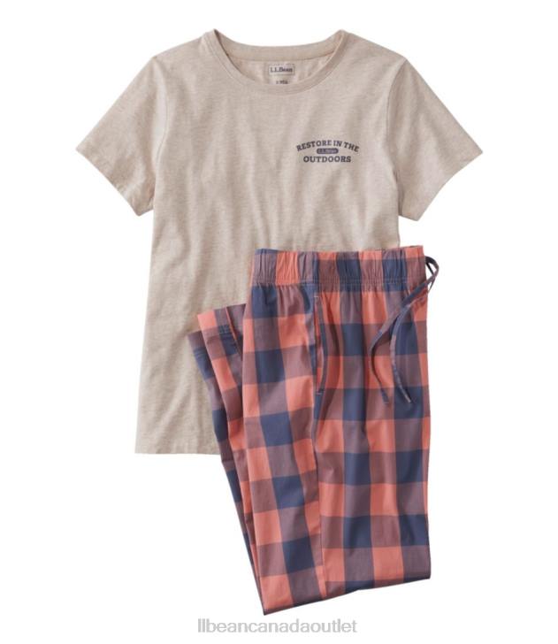 Clothing Peach Sherbet Plaid H8XZ6521 Comfort Stretch Sleep PJ Set Women L.L.Bean