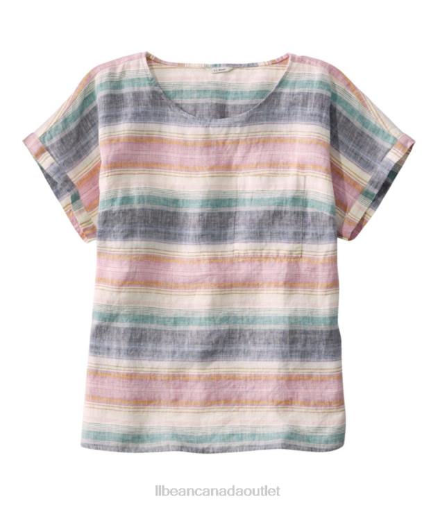 Clothing Bright Navy Multi Stripe H8XZ4648 Premium Washable Linen Shirt Women L.L.Bean