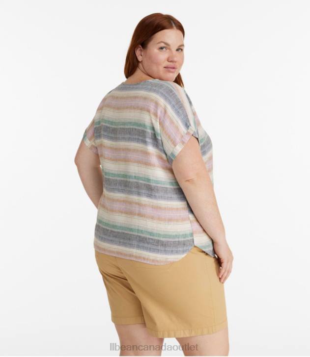 Clothing Bright Navy Multi Stripe H8XZ4648 Premium Washable Linen Shirt Women L.L.Bean