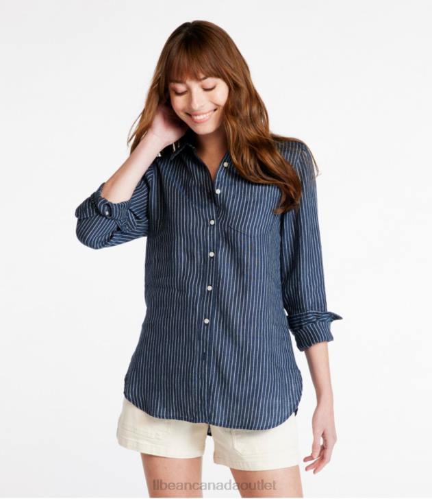 Clothing Moonlight Blue Stripe H8XZ3161 Premium Washable Linen Shirt Women L.L.Bean