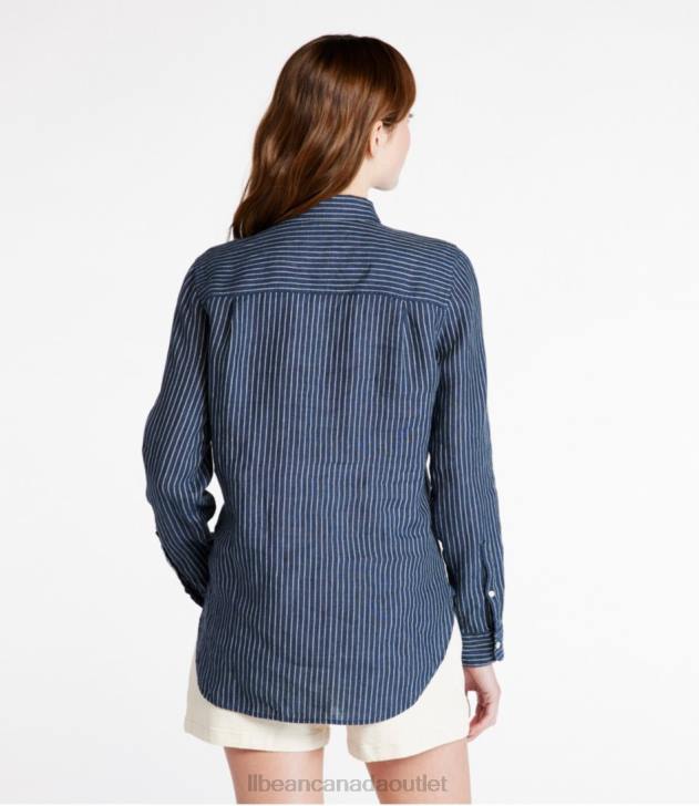 Clothing Moonlight Blue Stripe H8XZ3161 Premium Washable Linen Shirt Women L.L.Bean