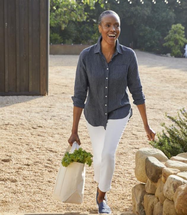 Clothing Moonlight Blue Stripe H8XZ3161 Premium Washable Linen Shirt Women L.L.Bean