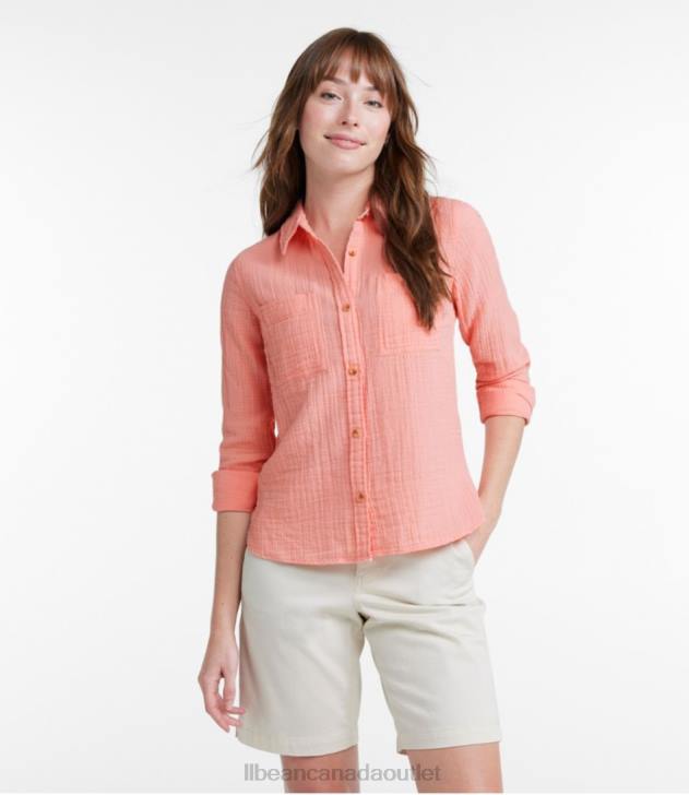 Clothing Sunlit Coral Stripe H8XZ3003 Cloud Gauze Shirt Women L.L.Bean