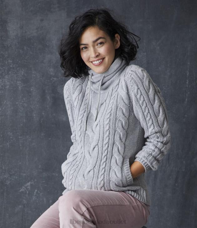 Clothing Charcoal Heather H8XZ4920 Mixed-Cable Sweater Women L.L.Bean x Double L