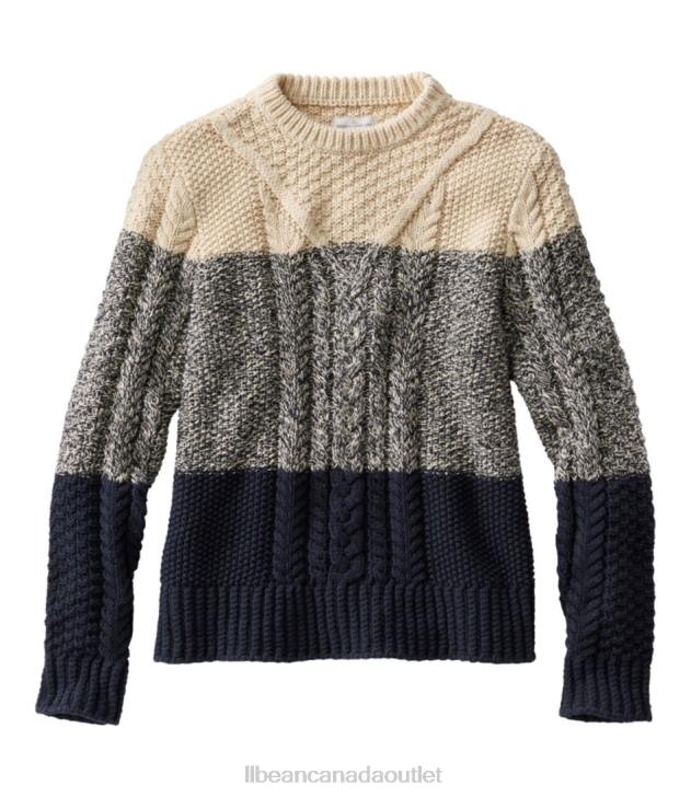 Clothing Mariner Blue Colorblock H8XZ610 Signature Cotton Fisherman Sweater Women L.L.Bean