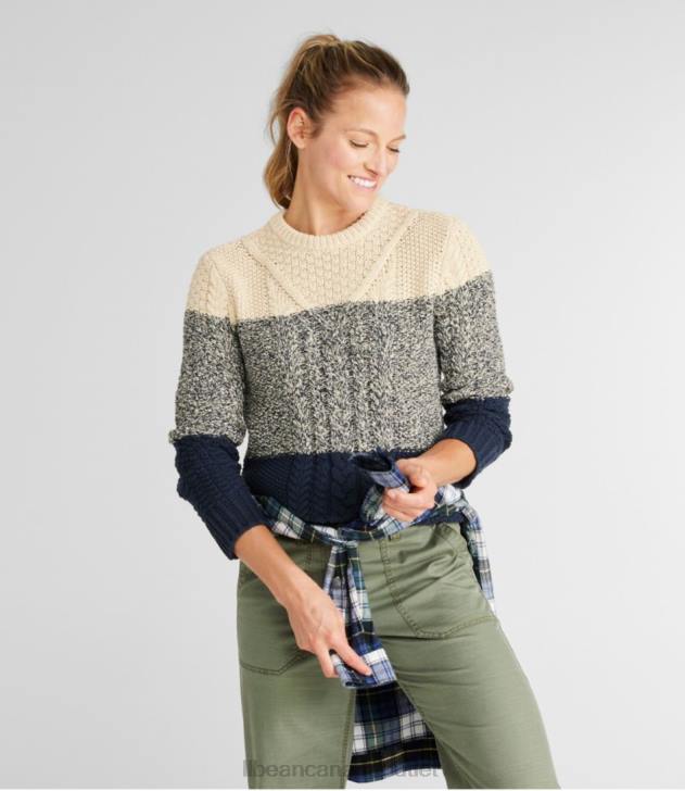 Clothing Mariner Blue Colorblock H8XZ610 Signature Cotton Fisherman Sweater Women L.L.Bean