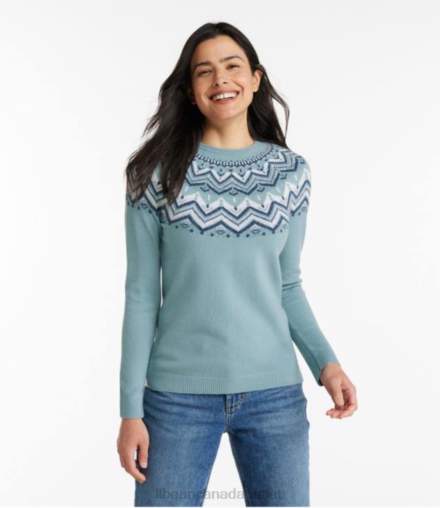 Clothing Soft Spruce/Dark Periwinkle Fair Isle H8XZ6014 Classic Cashmere Sweater Women L.L.Bean
