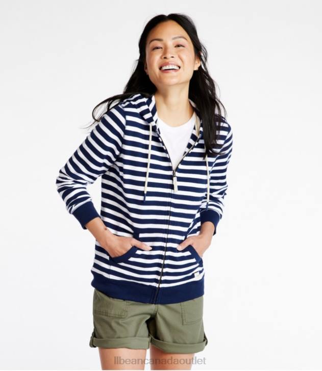 Clothing Classic Navy Stripe H8XZ432 Organic Cotton Hooded Sweatshirt Women L.L.Bean