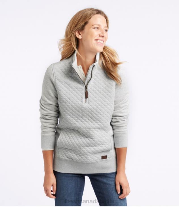 Clothing Light Gray Heather H8XZ6420 Quilted Quarter-Zip Pullover Women L.L.Bean