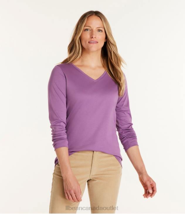 Clothing Capri Blue H8XZ4629 Pima Cotton Shaped V-Neck Women L.L.Bean