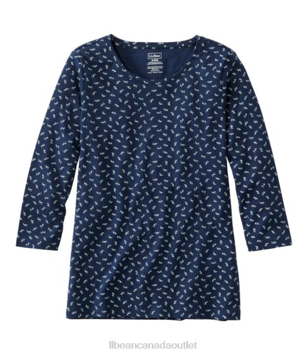 Clothing Classic Navy Ditsy Floral H8XZ4723 Pima Cotton Shaped Jewelneck Tee Women L.L.Bean