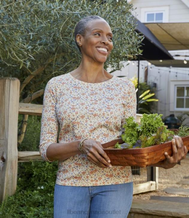 Clothing Sea Salt Watercolor Floral H8XZ5770 Pima Cotton Shaped Jewelneck Tee Women L.L.Bean